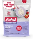 SlimFast High Protein Smoothie Mix Plus Fruit Powder, High Protein Replacement Powder, Fibra, Vitamina C, 21 Servings, 1,29 Libras, Baunilha de Berry Triplo (Pacote de Vary Maio)