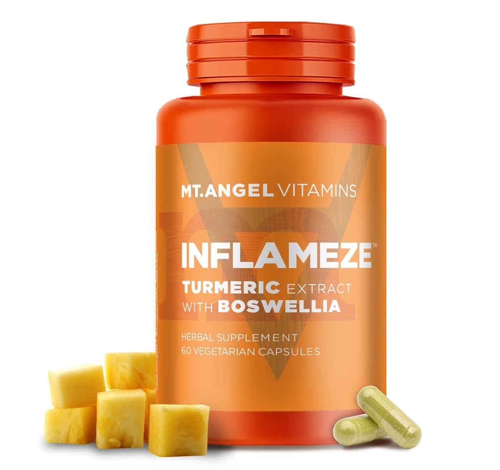 Mt. Angel Vitaminas - InFlamEze, Boswellia, Curcumina, Quercetina, Bromelaína (60 Cápsulas Vegetarianas)