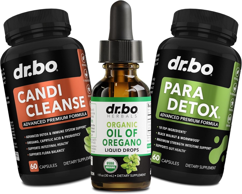 Orégano Oil Organic Liquid Drops & Cleanse Cápsulas - Óleo Orgânico de Orégano Drops Tintura Extract, Candi Cleanse Detox - Ácido Caprílico, Wormwood Black Walnut & Craves Cápsulas