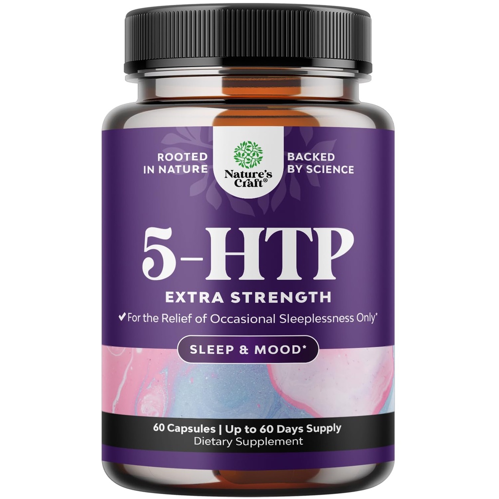 5 HTP Supplement 5-Hydroxytryptophan - 5HTP 100mg por Serving Gentle Herbal Sleep and Mood Enhancer - 5-HTP 100 mg por Serving Mood Supplement and Sleep Support Cápsulas de Griffonia Simplicifolia