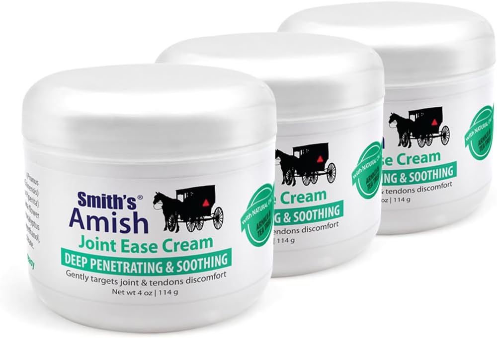 Smith's Amish JointEase Soothing Cream 3 Pack com Arnica, Tea Tree, Eucalyptus, Peppermint e Rosemary