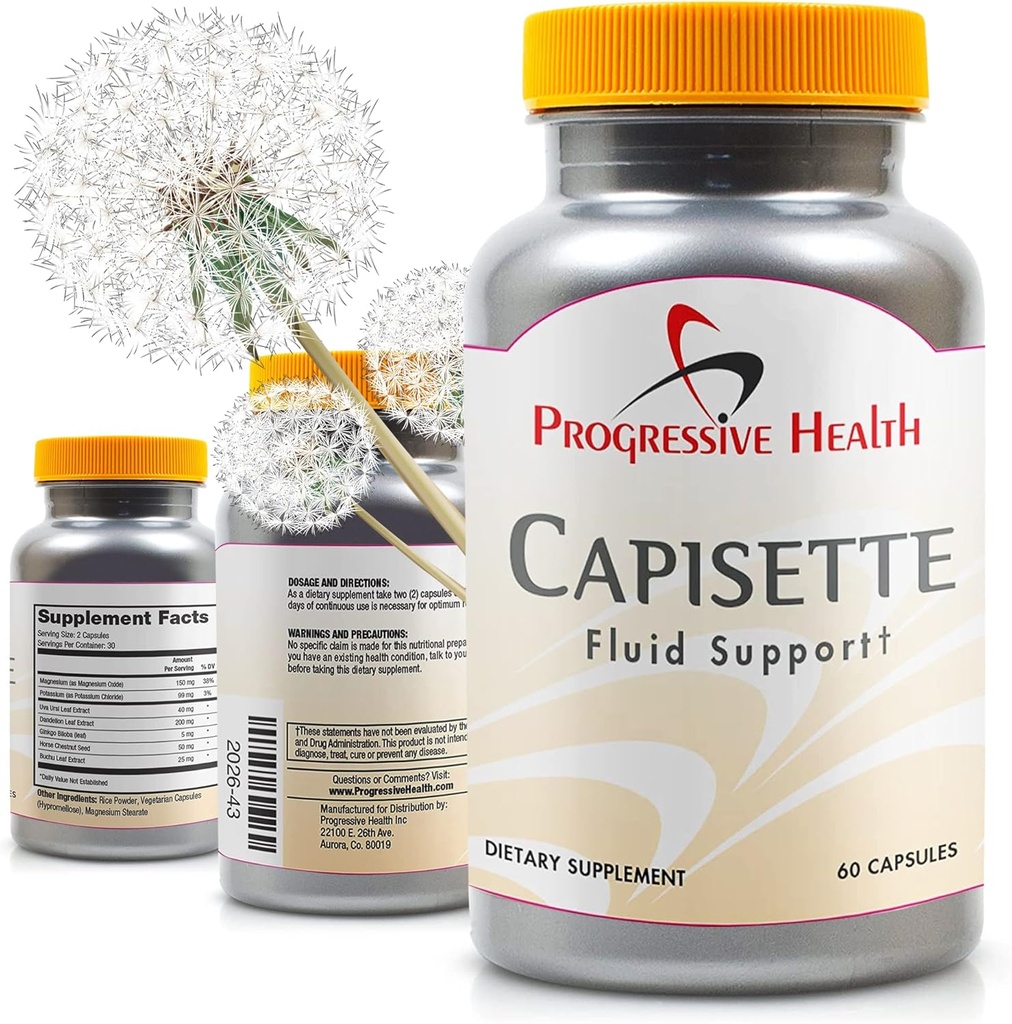Capisette Water Retention Support - Reduz os Pés Inchados, Tornozelos e Pernas - Reduz a Inchaço e Retenção de Fluidos da Edema. Incluí: Potássio, Raiz de Dente-de-Leão, e Suplemento Mais- Dietário (60 cápsulas)