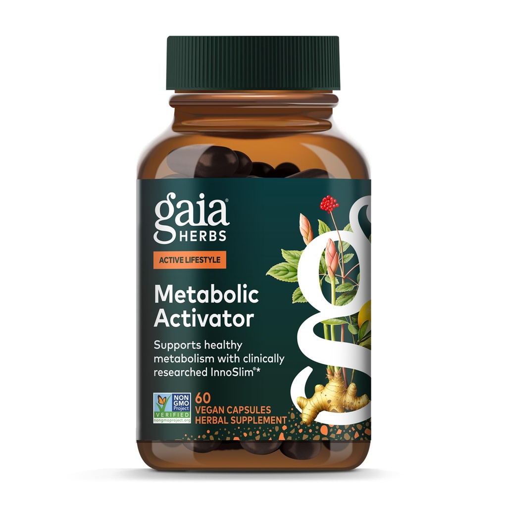 Gaia Herbs Activator Metabólico - Suplemento de energia natural para apoio ao metabolismo - Made with Panax Notoginseng & Astragalus Extract - Free from Dairy, Soy & Gluten - 60 Cápsulas (60 Servings)