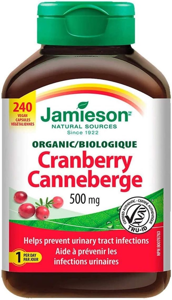 Jamieson Cranberry 500mg, 240 Cápsulas Vegan
