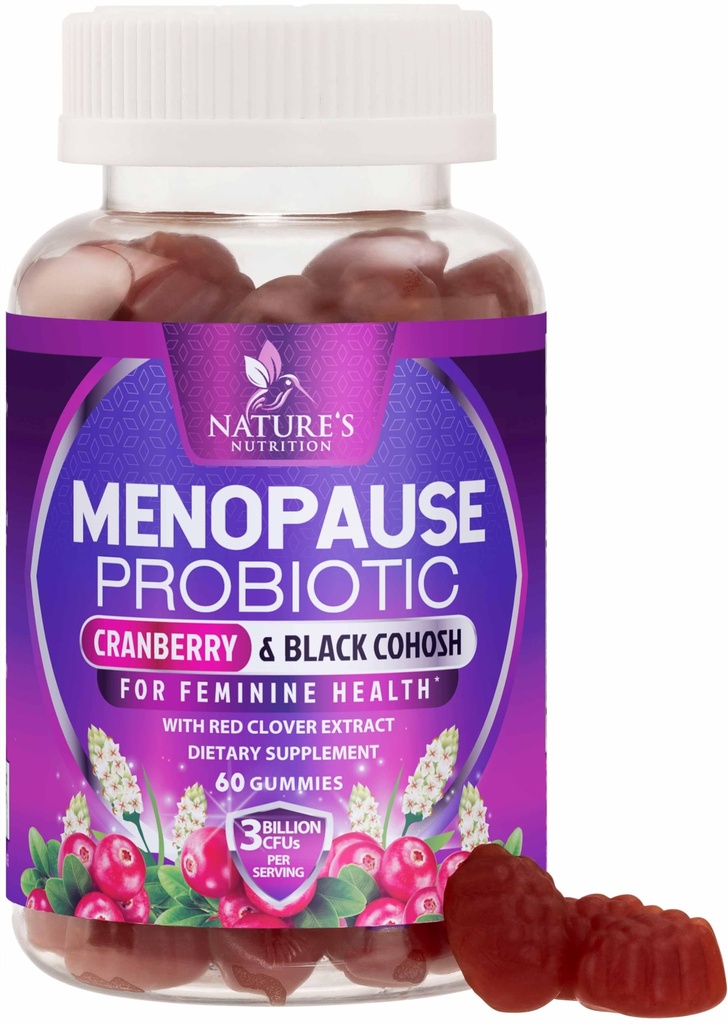 Suplementos de menopausa para as mulheres - 3 bilhões de UFC Alívio de menopausa natural para leves flashes quentes e suores noturnos, PH, Suporte à saúde vaginal Probióticos para as mulheres Gummy, Suplemento Probiótico - 60 chicletes