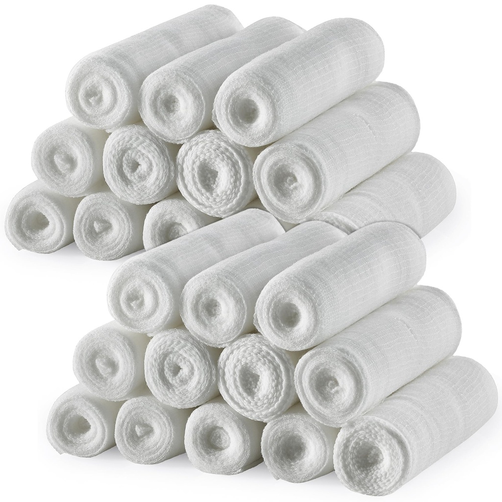 MEDca Gauze Bandage Rolls - Embalagem 24, 3 polegadas x 4, 1 Yards, Gauze grau médico e bandagem de alongamento para curativo de ferida e kit de primeiros socorros