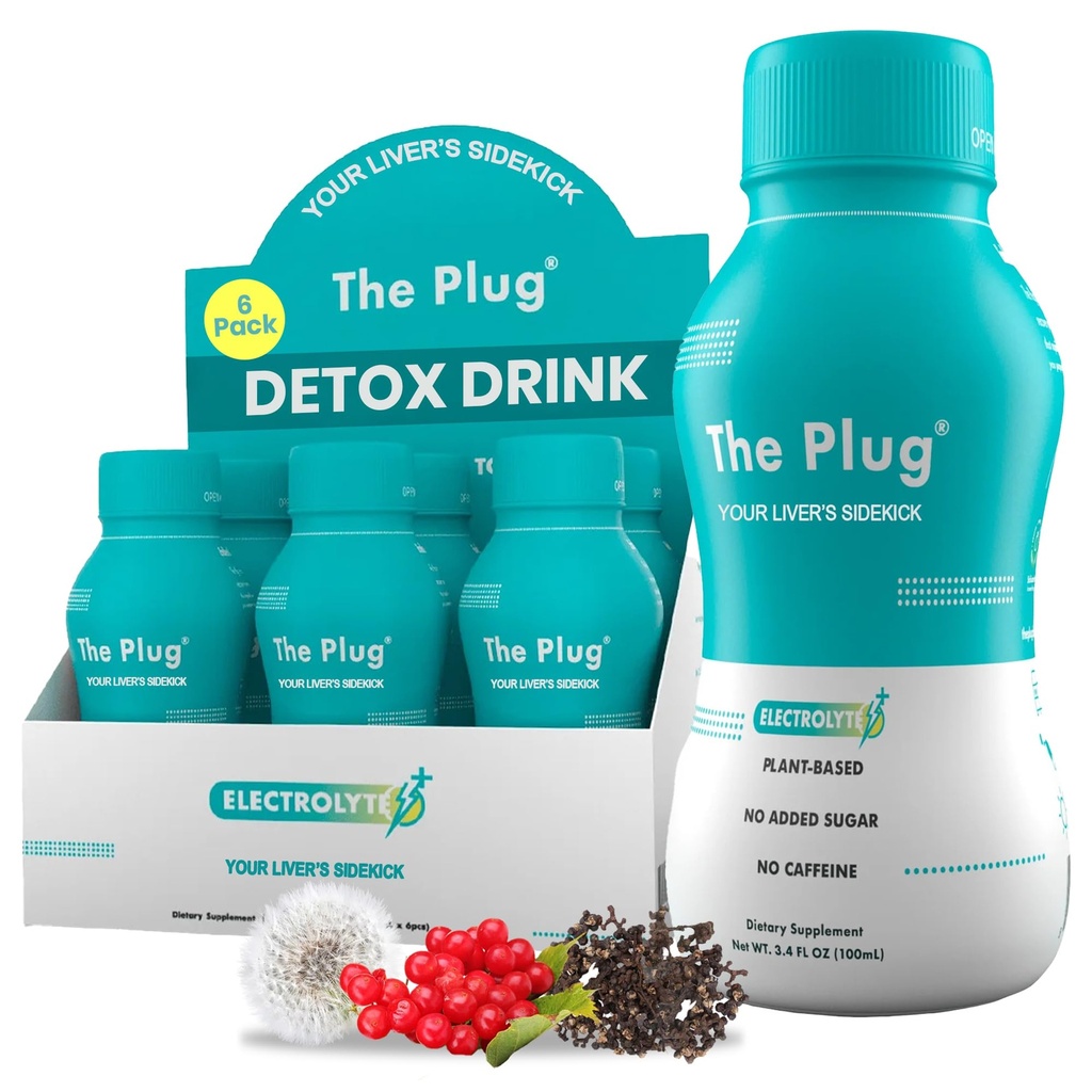 The Plug Liver Cleanse Detox & Repair Drink - Planta Based Herbal Electrolyte Drink for Liver Support & Health, Bloating Alívio, Restaurar Antioxidantes & Minerals □ Bebida Energética Complexo de Fígado (6-Pack)