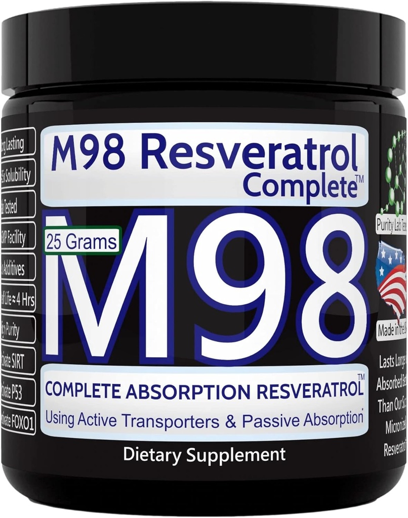 M98 Resveratrol Completo (M98-RC) - Melhor do que Super Micronizado - Pó puro - 25 Grams