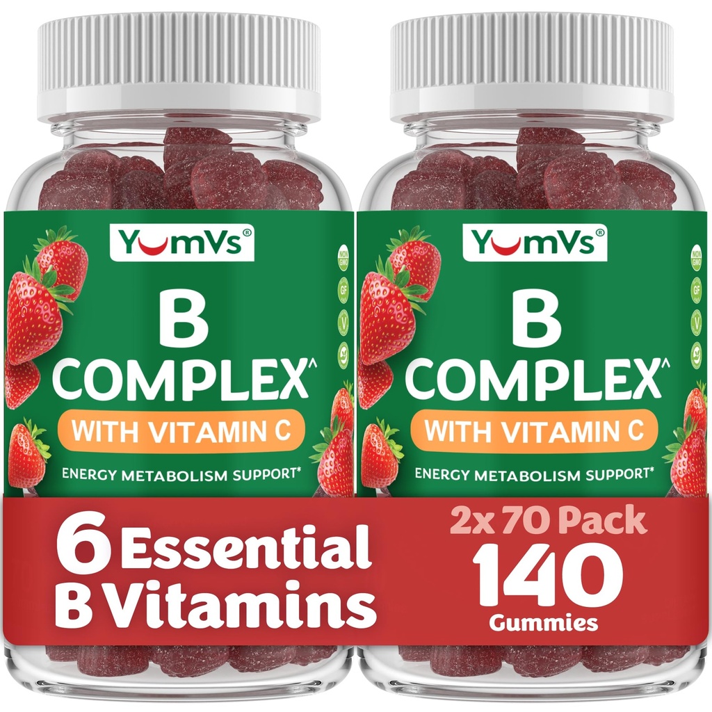 B Gummies complexos com vitamina C – Grande degustação 1 por dia Energia & Sistema Nervoso Suporte para Adultos – Vegan, Kosher, Não-GMO Vitamina B Gummies Complexo com B12, B6, & Ácido Fólico – 70 Count (2 Pack)