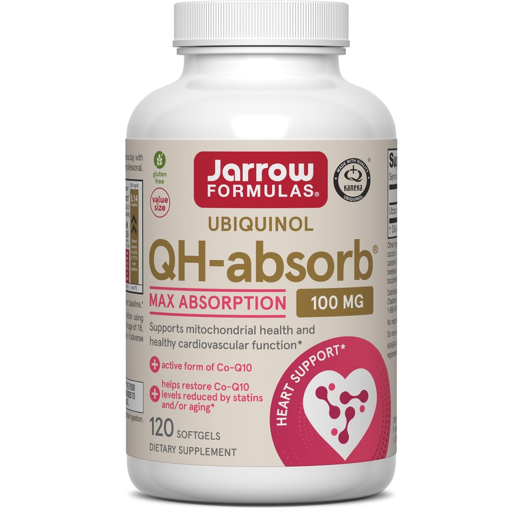 Fórmulas Jarrow QH-Absorb, 100 mg, Ubiquinol Suplemento dietético para função cardiovascular saudável, 120 Softgels, 120 dias de fornecimento