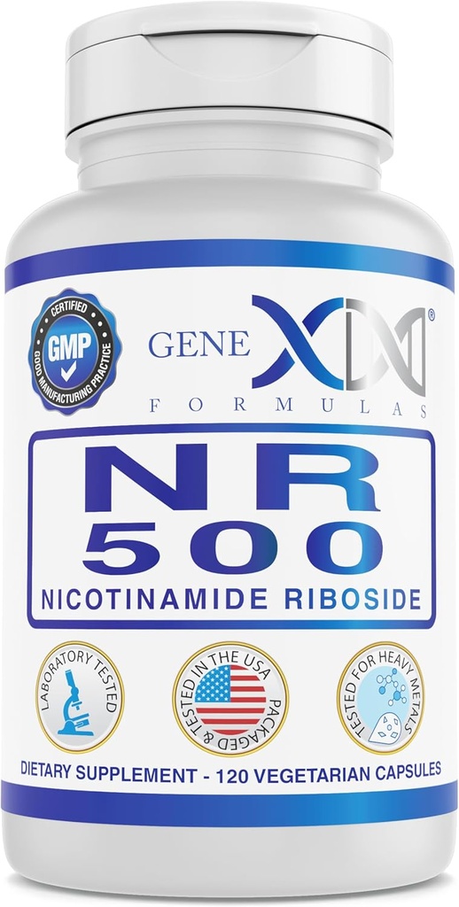Fórmulas Genex NR Nicotinamida Riboside 500mg/Servir (120 cápsulas) NAD+ Precursor para Envelhecimento Saudável - GMP-Certificado, Não-GMO, Sem Glúten, Vegetariano (1 embalagem)