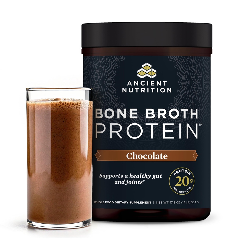 Pó de proteína de nutrição antiga feita de caldo de osso real, chocolate, 20g de proteína por serviço, 20 banheira de servir, glúten livre hidrolisado Colágeno Peptídeos Suplemento, Grande em batidos de proteína