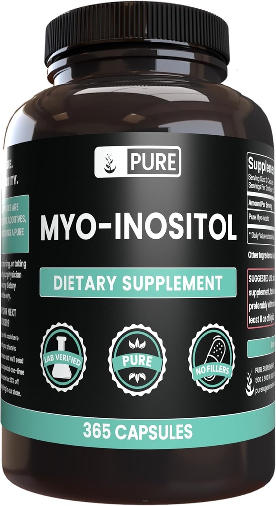 Ingredientes originais puros Myo-Inositol (365 Cápsulas) Sem enchimento de magnésio ou arroz, sempre puro, laboratório verificado