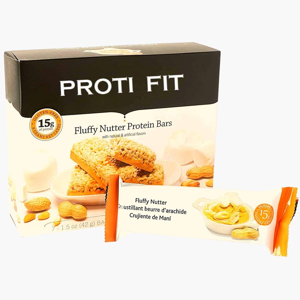 Proti Fit - Fluffy Nutter Low-Carb Protein Bares, Lanches de baixa calorias para perda de peso e refeições saudáveis (Fluffy Nutter, 1 pacote)
