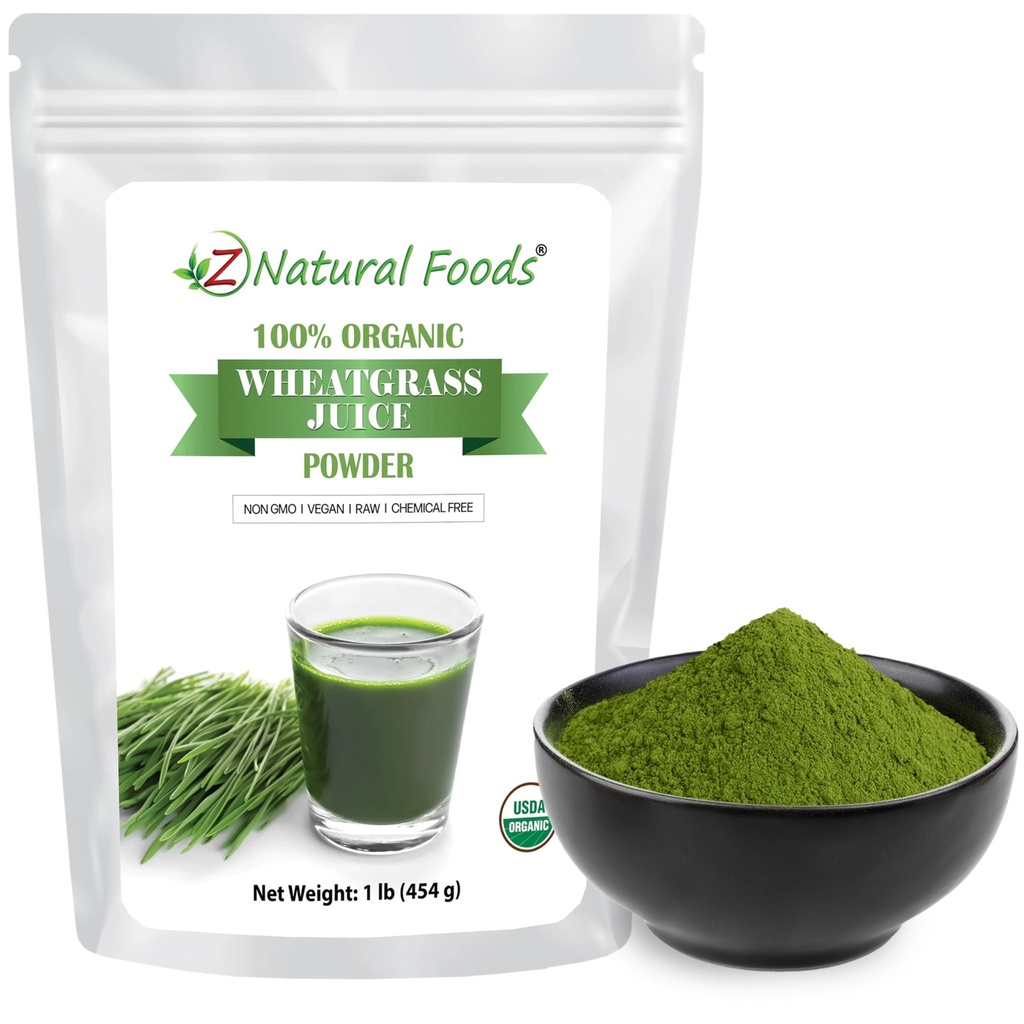 Z Natural Foods Organic Wheat Grass Juice Powder - Superalimento para Envelhecimento saudável e digestão - Não-GMO, Vegan, Kosher - Perfeito para sucos, iogurtes e smoothies - Wheatgrass Juice Bliss, 1 lb