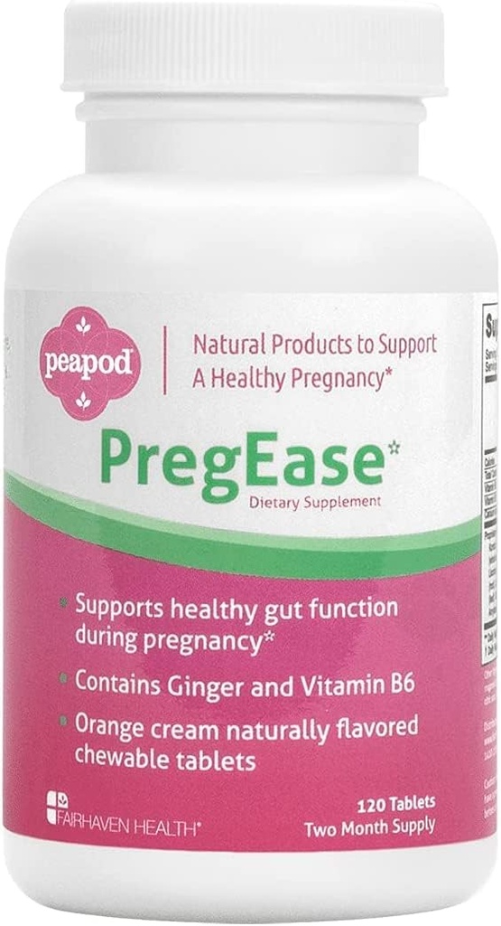 Fairhaven Heath Peapod PregEase Manhã suplemento de doença para mulheres grávidas - doce laranja mastigável comprimidos com Ginger e Vitamina B6-2 Mês de fornecimento