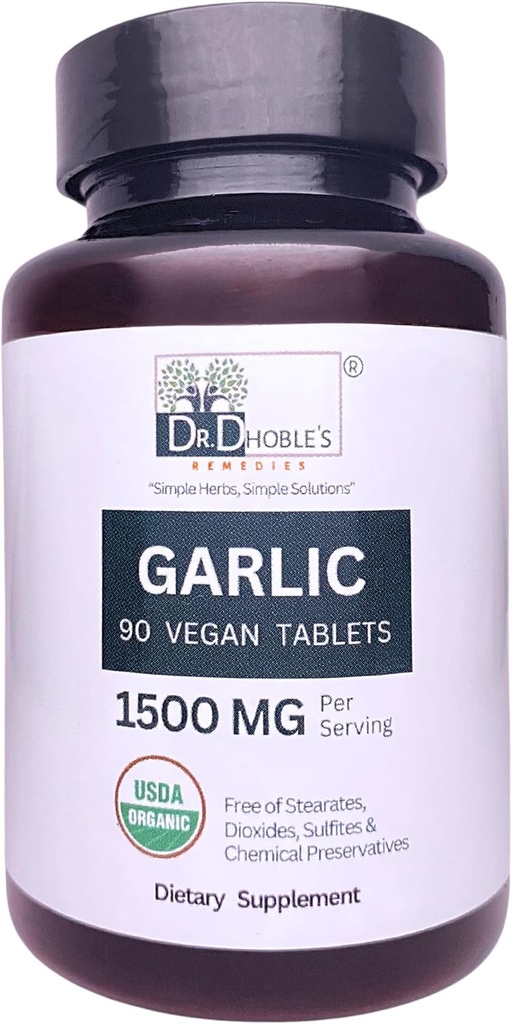 USDA Comprimidos orgânicos de alho feitos naturalmente com ervas naturais, Sem aditivos, 1500 Mg / Servir, Não-GMO, Sem glúten 90 comprimidos Vegan para homens e mulheres