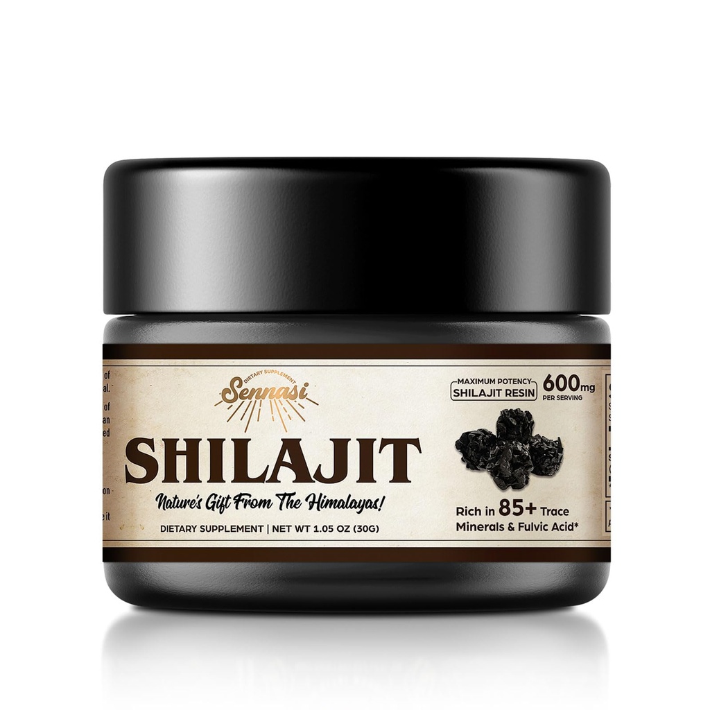 Shilajit Puro Himalaia Resina Orgânica Shilajit - 600mg de máxima potência Natural Resina de Shilajit Orgânica com 85+ Trace Minerals & Ácido Fulvico para Energia, Suporte Imune, 30 Grams (1 pacote)