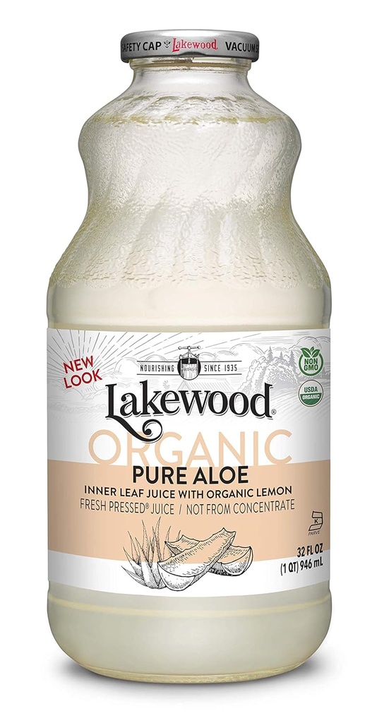 Folha interna de Aloe puro orgânico Lakewood, fresco prensado, 32 Fl Oz, pacote de 6