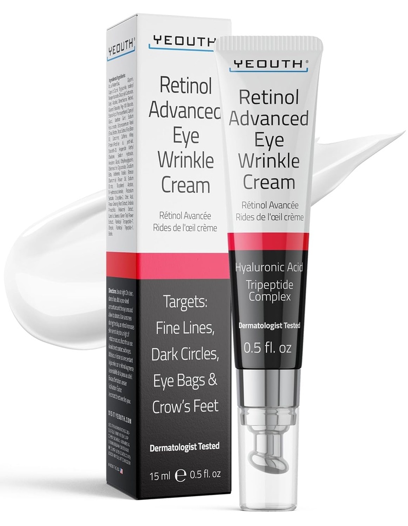 YEOUTH Retinol Eye Cream Anti Envelhecimento, Firming Under Eye Cream para Puffiness e Bolsas Sob Olhos para rugas e círculos escuros com ácido hialurônico e tripéptidos 15ml