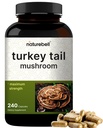 NatureBell Turkey Tail Mushroom Cápsulas 15,000mg por serviço, 240 Count □ 25:1 Fruiting Body & Mycelium Extract – Imune & Brain Health Mushrooms Supplement.