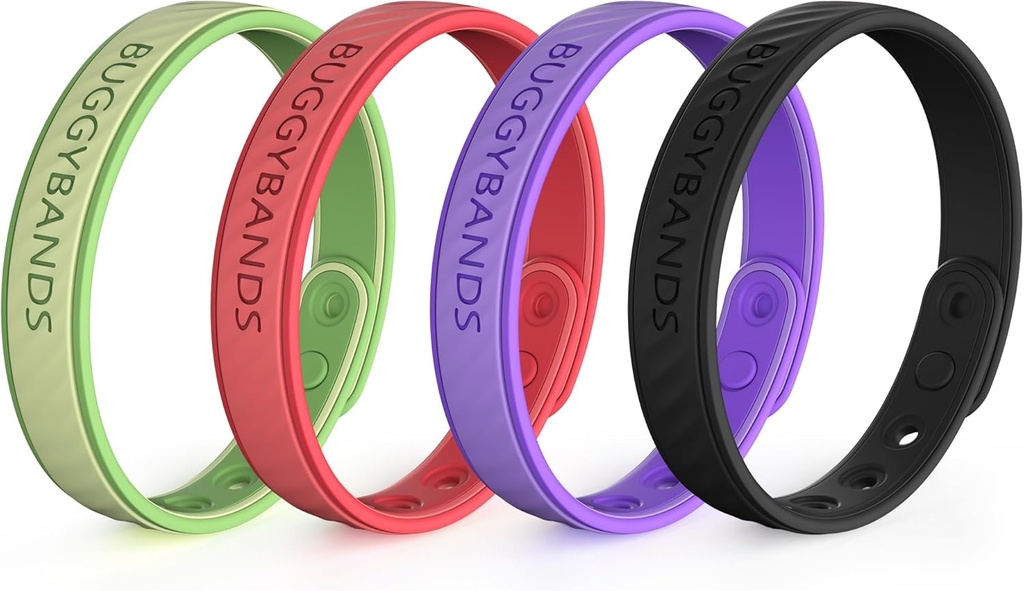 Pulseiras Repelentes Mosquito, 4 pacotes Bandas Repelentes Mosquito Silicone com DEET Free, Natural & Waterproof Bug pulsos para crianças e adultos, Proteção ao ar livre viagens (Black&Red&Purple&Green)