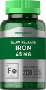 Piping Rock Iron Supplement 45 mg 200 Comprimidos para Mulheres e Homens