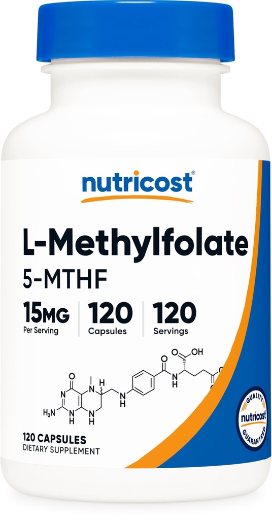 Nutricost L-Metilfolato 15mg, 120 cápsulas (5-MTHF) - Vegan, Não-GMO, Sem glúten