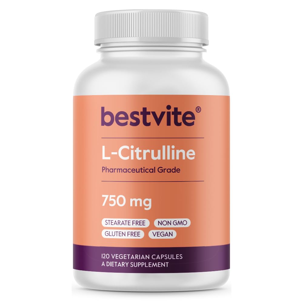 BESTVITE L-Citrulina 750mg por cápsula (120 Cápsulas Vegetarianas) - Sem Estearatos - Sem Sílica - Sem Enchimentos - Não GMO - Glúten Grátis - Vegan