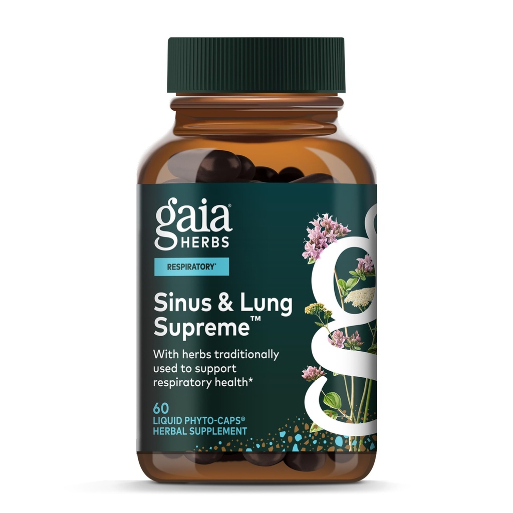Gaia Herbs Sinus & Lung Supreme - Suplemento de suporte pulmonar para saúde respiratória - Suporte Sinus -Vegan, Gluten-Free & Dairy Free - Fórmula Baseada em Planta - 60 Cápsulas