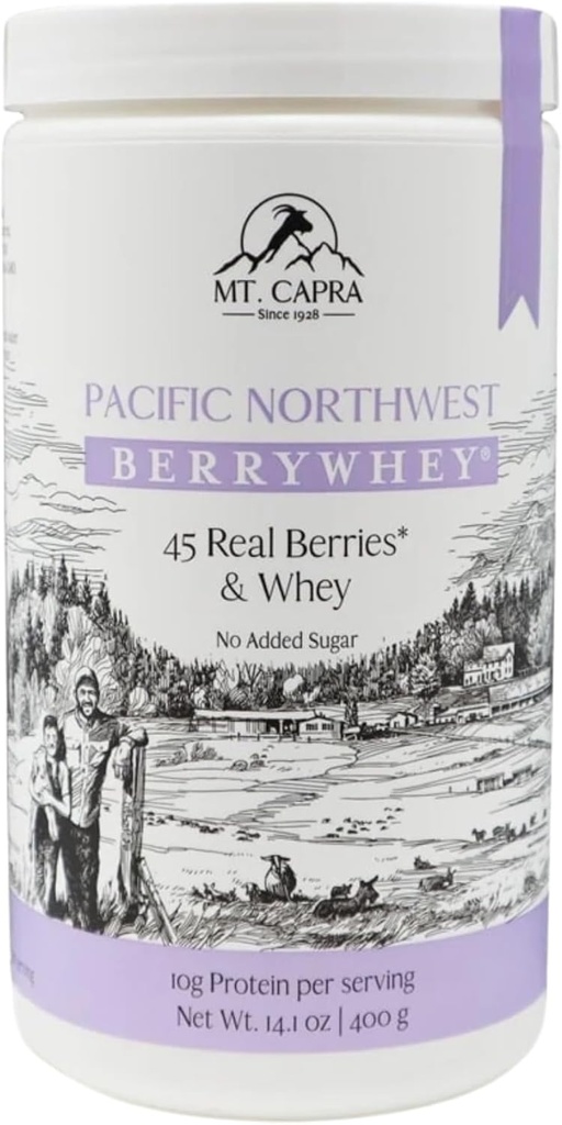 Mt. Capra Pacific Northwest BerryWhey - Não-GMO Replacement Shake Alto em Antioxidantes com mirtilos cultivados localmente, Aronia Berry, e proteína Whey cabra - 10 Servings - 14.1 oz