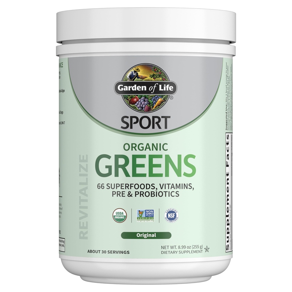 Jardim da Vida Esporte Nutrição Verdes e Superalimentos Pó para Mulheres e Homens - Unflavored, mistura orgânica - espirulina, frutas, vitaminas, pré & Probióticos, cogumelos, suplementos atléticos, 30 Servings