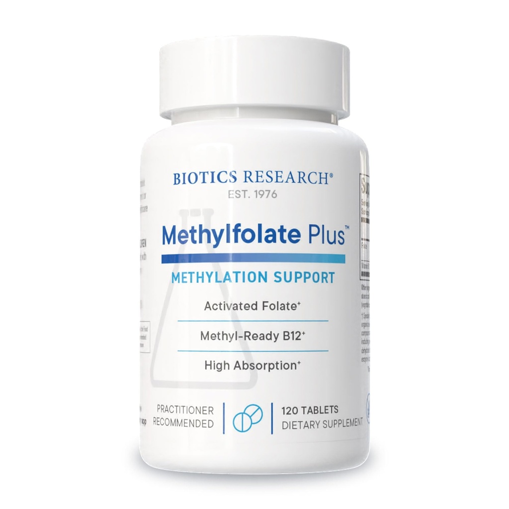 Biotics Research METHYLFOLATE PlusTM Metilfolato, Folato Bioativo + B12, Suporta Saúde Cardiovascular, Desenvolvimento Fetal, Saúde Nervo, Suporte de Metilação, Níveis de Homocisteína. Comprimidos