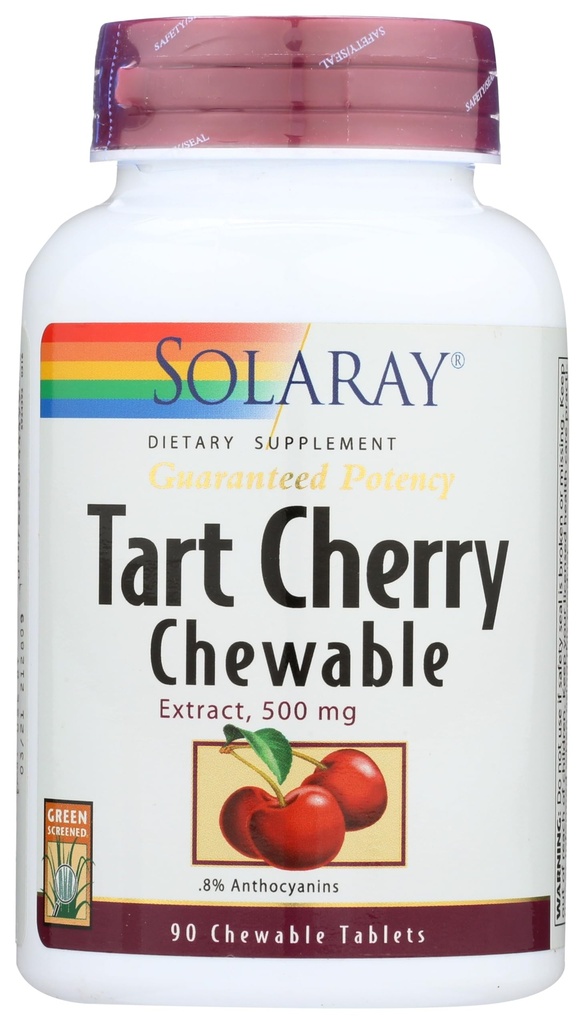 Extrato de fruta de cereja de torta de potência garantida SOLARAY, mastigável, cereja (Btl-Plastic) 500mg