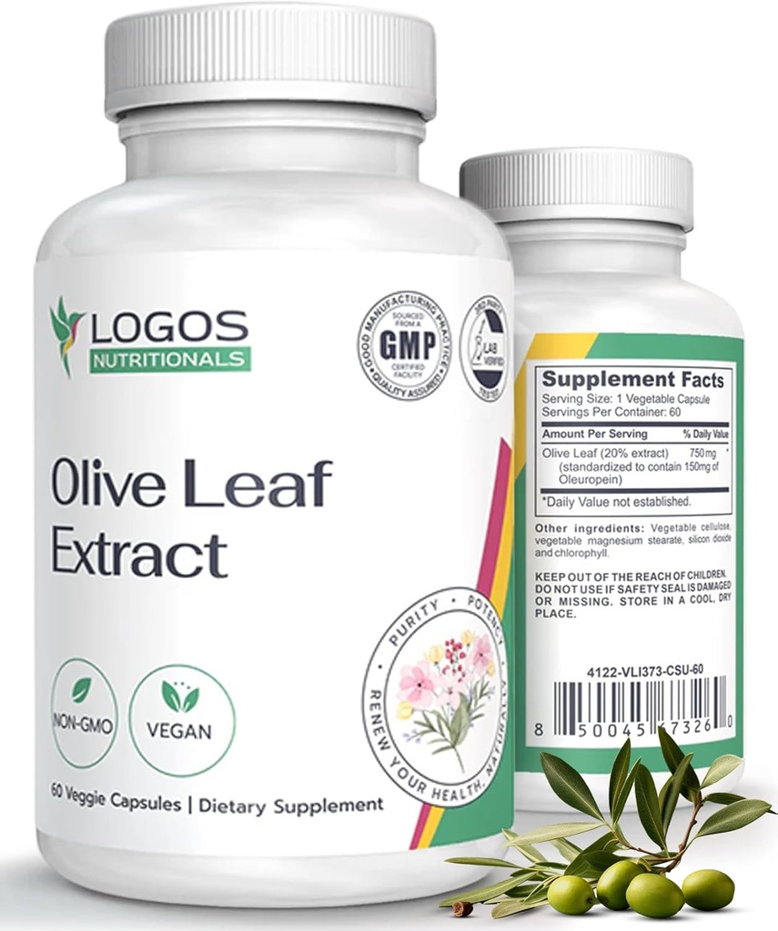 Olive Leaf Extract Cápsulas - Suplemento Imune para Homens e Mulheres, Polifenol e Flavonoid para Bem-Estar Geral - Não-GMO e Vegan Olive Oil Cápsulas - 60 Contagem