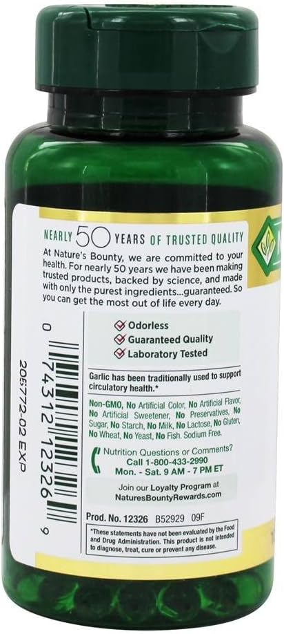 Extrato de Alho Bounty da Natureza 1000 mg, 100 Softgels de liberação rápida (Pacote de 2)