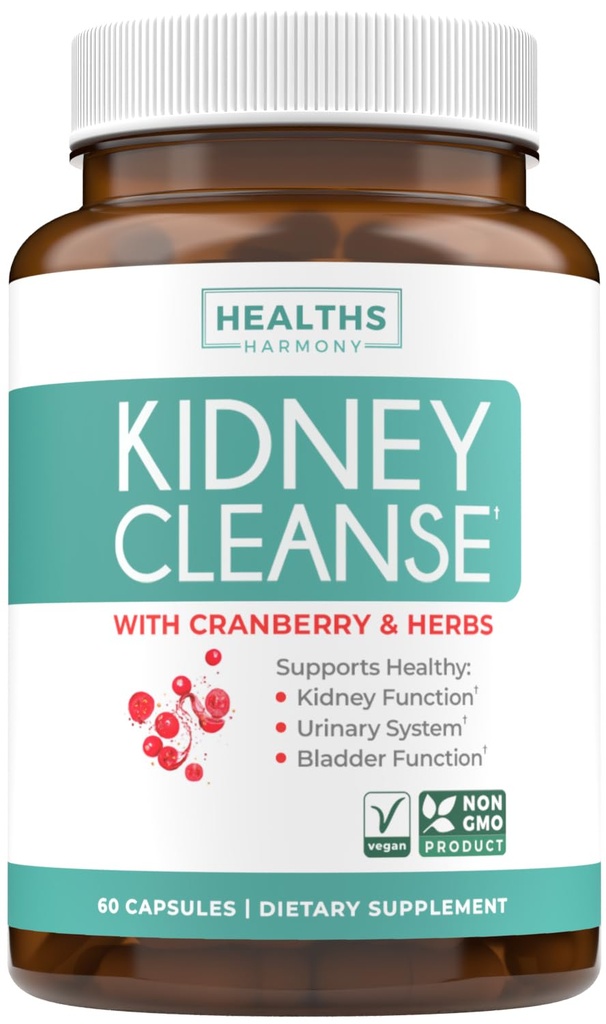Rim Cleanse Detox (Non-GMO) Suporte saudável trato urinário - poderoso extrato de cranberry e ervas de VitaCran – saudável suplemento de suporte renal - 60 cápsulas vegetarianas (sem pílulas)
