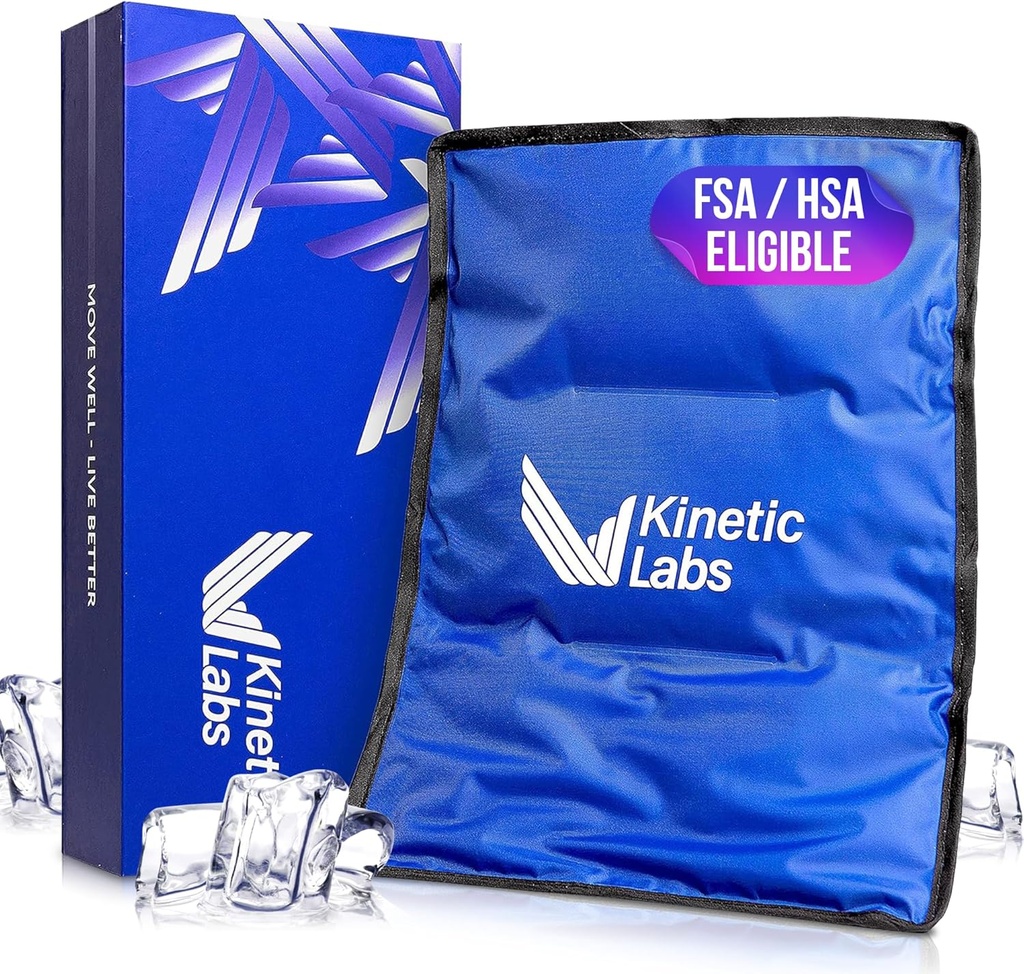 Kinetic Labs Pacote de gelo reutilizável para lesões - Grande pacote de gelo para alívio da dor nas costas (11x14.5) - Grande pacote de gel de gelo para trás, joelho, ombro, quadril
