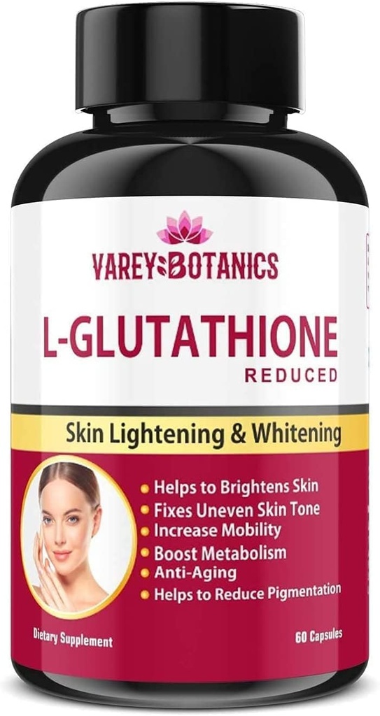 ESPEC VAREY BOTANICS L-Glutationa Cápsulas de clareamento da pele com vitamina C & E, biotina e extrato de semente de uva-1000 mg-para homens e mulheres - 60 cápsulas