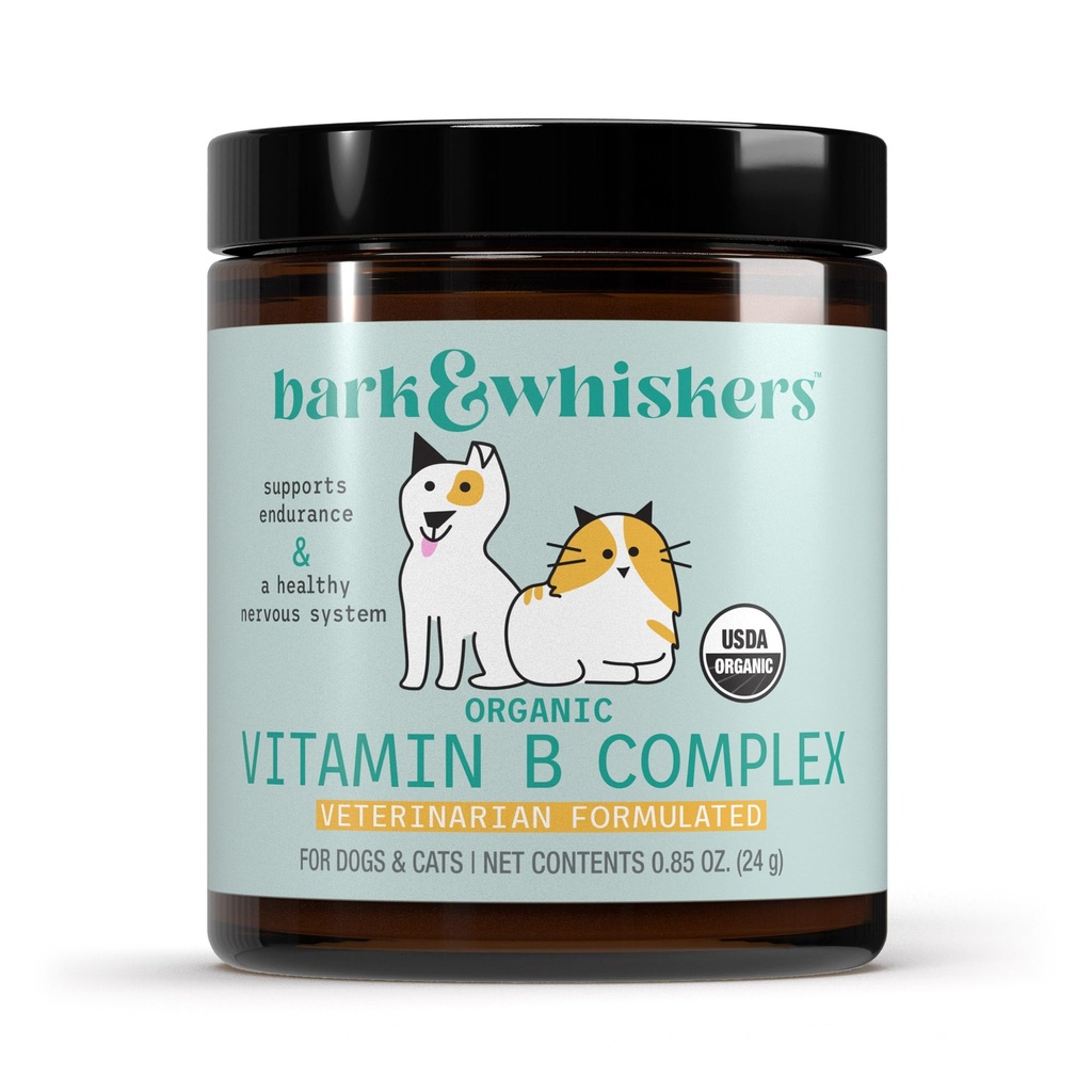 Bark & Whiskers Organic Vitamina B Complex, 0.85 Oz. (24 g), 60 Scoops, Suporta Um Sistema Nervoso Saudável & Endurance, Veterinário Formulado, Não-GMO, Certificado USDA Orgânico, Dr. Mercola