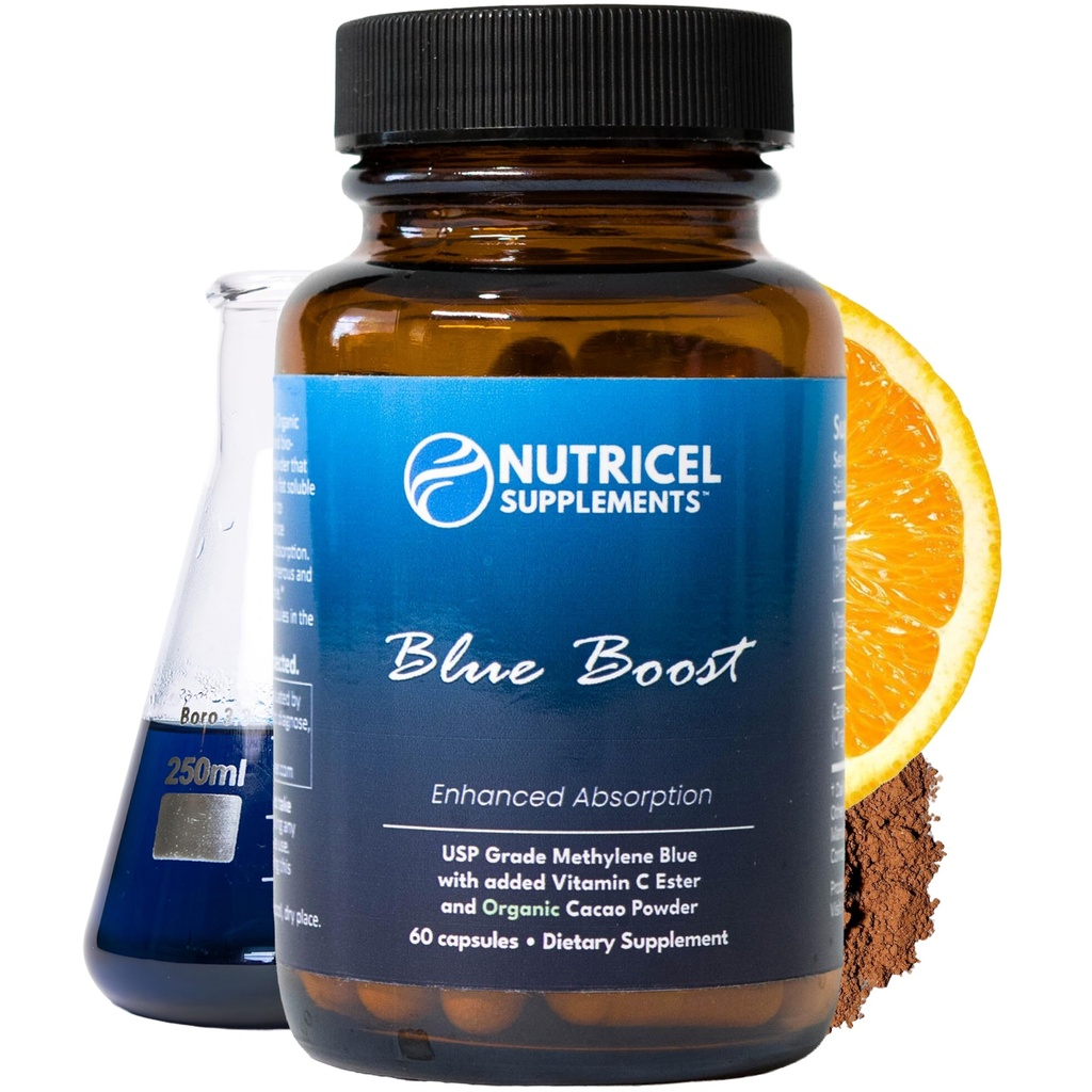 Nutricel Metileno Blue Capsules - Pharmaceutical Grade Supplement - Trusted Made in America Brand - 12mg (USP Reference Compliant) with Vitamina C Ester Enhanced Absorção - Third Party Tested (60ct)