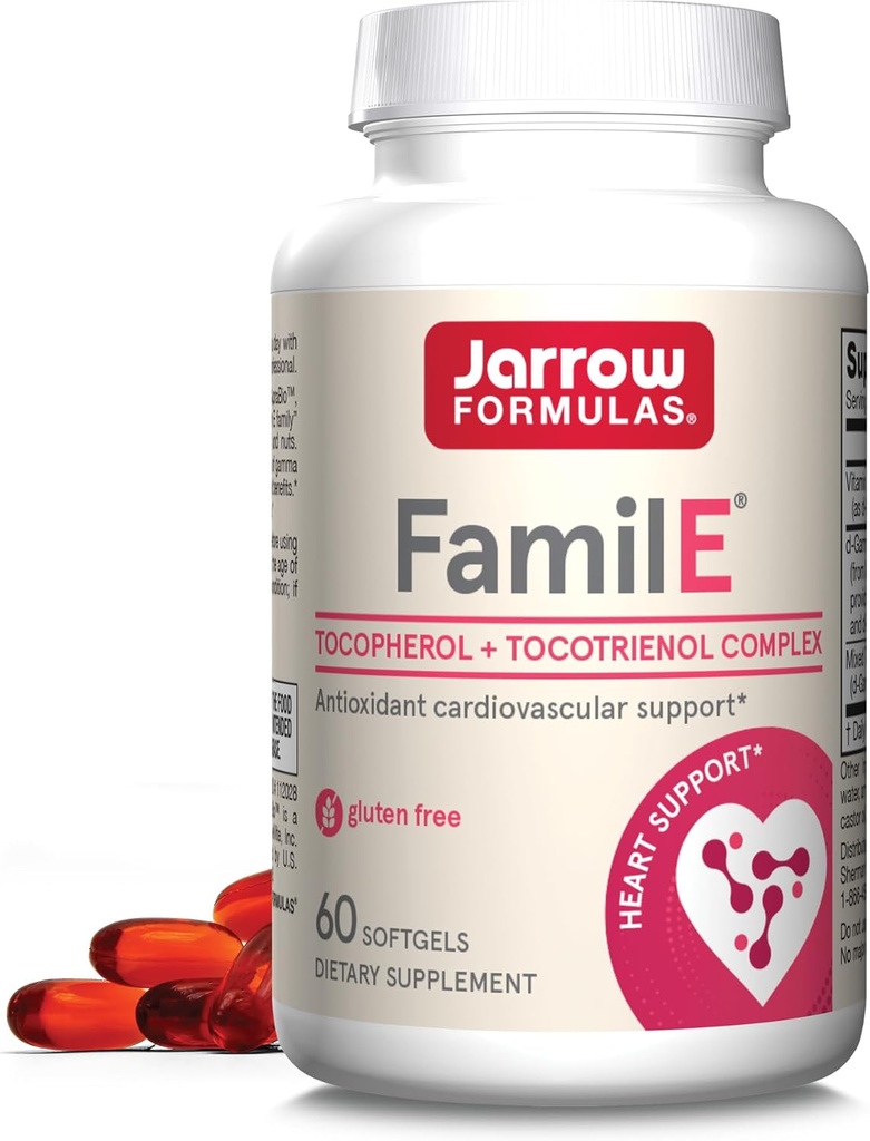 Jarrow Fórmulas Famil-E - Promove a saúde do coração e cardiovascular - contém todos os oito membros da família Vitamina E - rico em gama tocoferol & tocotrienols - 60 Softgels