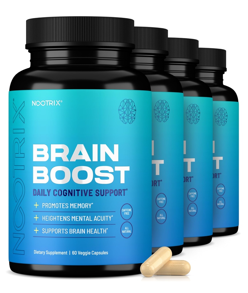 Nootrix Brain Boost Nootropic Supplement (Suporta Memória, Foco Mental, Saúde Cognitiva e Energia) Sem cafeína, promove humor saudável e função cerebral w/Gingko Biloba & DMAE 240 Cápsulas