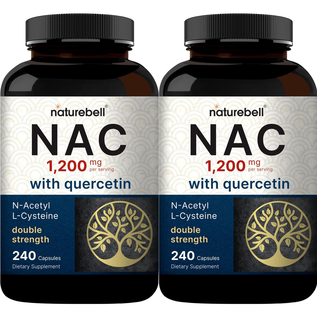 2 Embalagem NAC Supplement (N-Acetil Cysteine) com Quercetin, 1.200mg por serviço, 480 Cápsulas Suporte Antioxidante de Dupla Força para Imune, Fígado e Saúde do Pulmão – Não-GMO