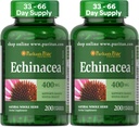 Puritan's Pride Premium Echinacea Natural Whole Herbal Supplement 400mg, Dietary Supplement for Health, Imune System Support, 200 Cápsulas de liberação rápida, 2 Pack