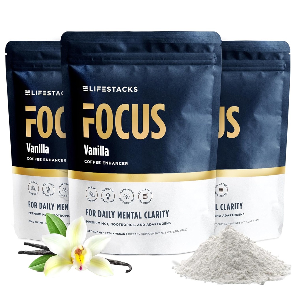 Vanilla MCT Oil 3-Pack - Boost Energy & Clarity - MCT Powder + Nootrópicos + Adaptogens para uma experiência de café elevada - Keto, Vegan, 0 Açúcar - com taurina, L-Tirosina, Rhodiola & More