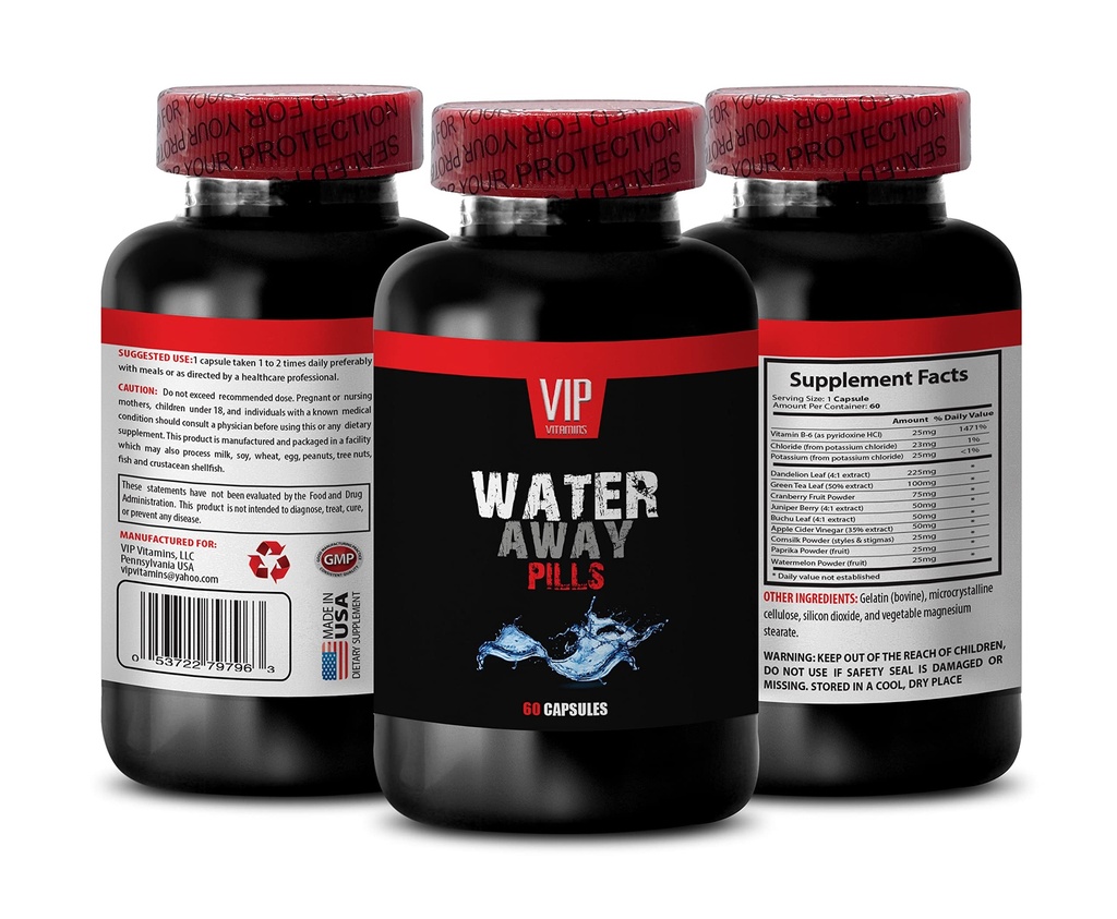 Suporte do trato urinário - ÁGUA DESTINADA PILLS DIURÉTICO - Melancia, Dandelion, Paprika, Potássio, diuréticos para retenção de água nas pernas e pés, diuréticos pílulas de água, suplementos diuréticos, 1B 60 Caps
