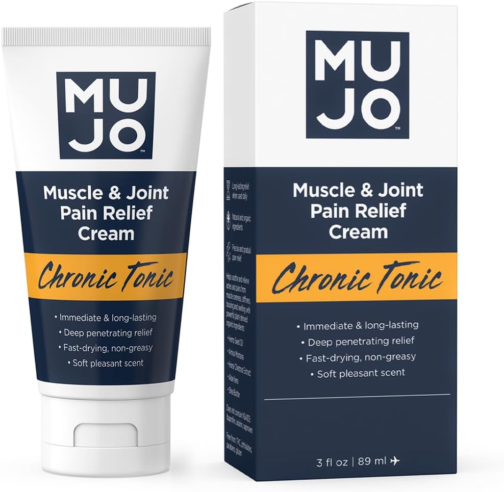 Mújoo Tônico Crônico e Creme de alívio da dor articular - Ingredientes Orgânicos Fast-Acting, Long-Lasting - Penetração Profunda para Artrite/Sprains - 3 fl oz