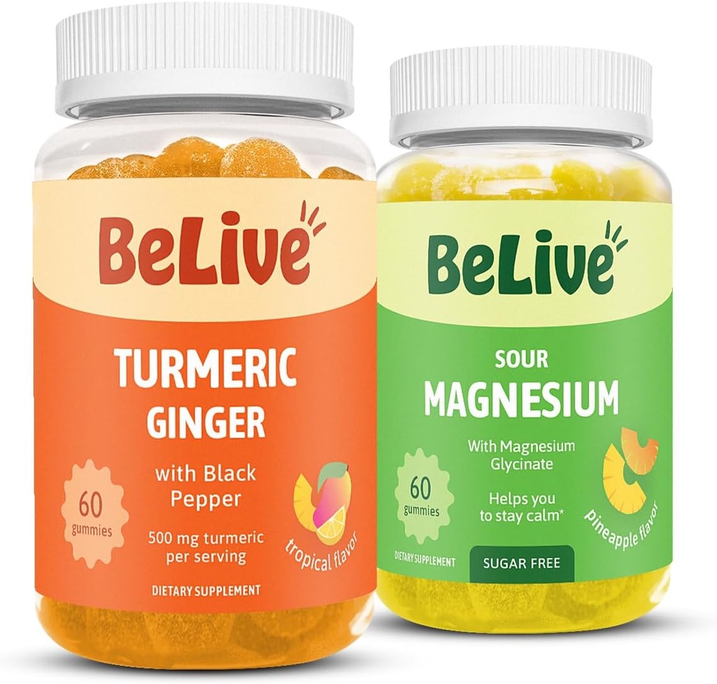 BeLive Bundle Magnésio e Gummies Turméricas para Relaxamento, Sono, Suporte Inmune e Mobilidade