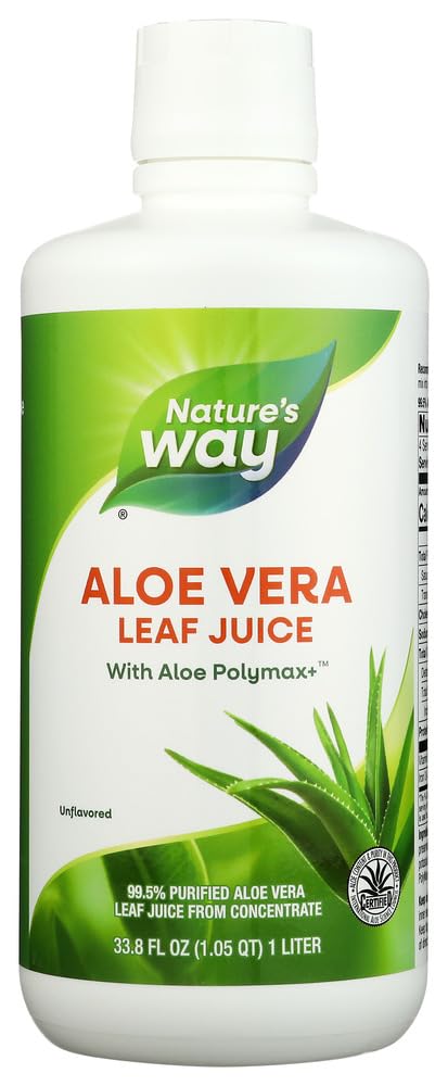 Nature's Way Aloe Vera Leaf Juice with Polymax+, 99,5% Purified Aloe Vera Leaf Juice from Concentrate, Unflavored, 33.8 Fl Oz